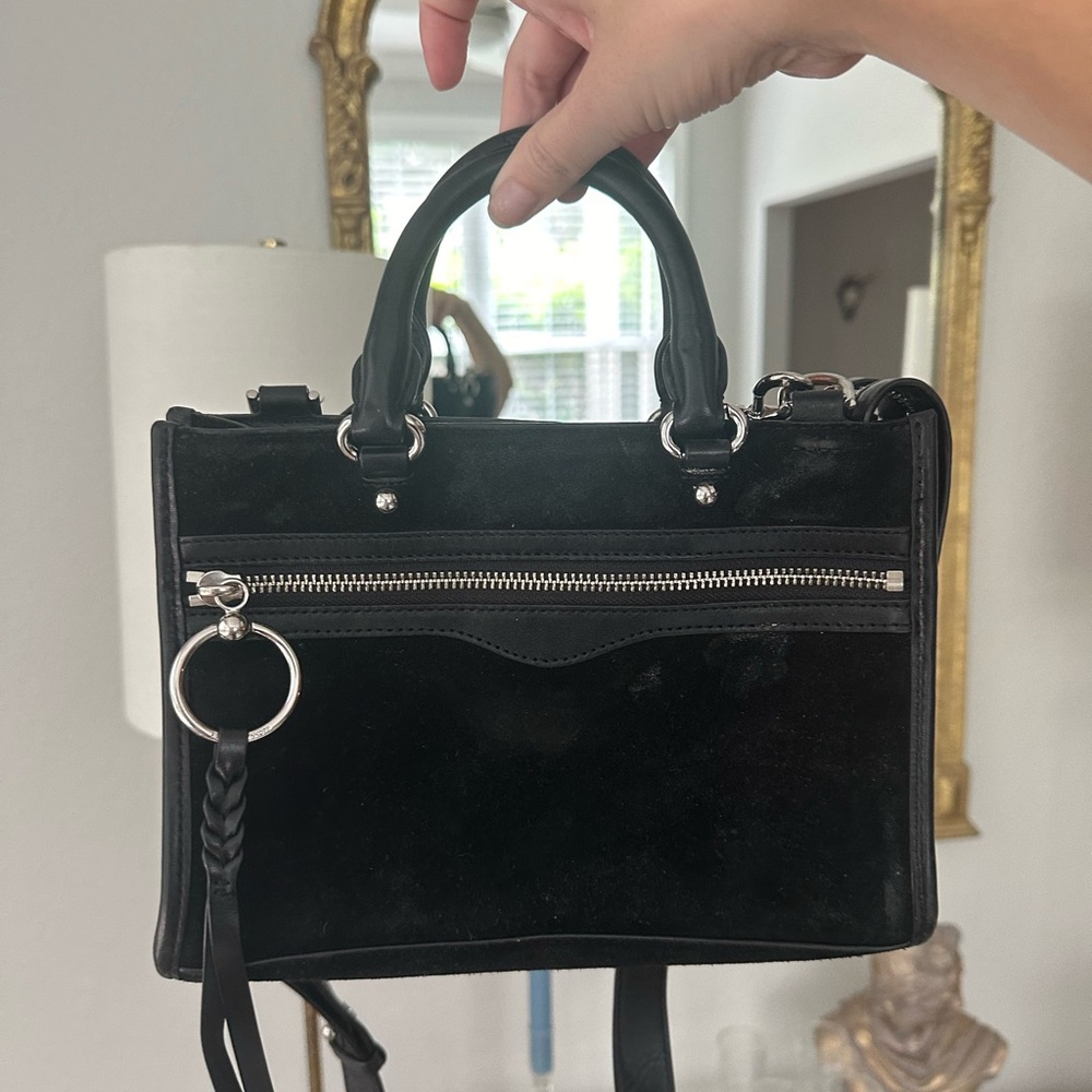Rebecca Minkoff black leather and suede cross body purse